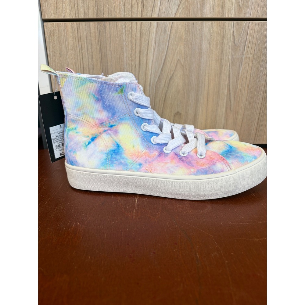 Art Class Kids Tie Dye High Top Sneakers Pastel Pink Blue Side Zip Size 4 NWT